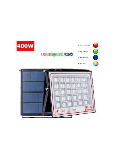 400 Solar 5 Modlu Güneş Enerjili Led Projektör Mavi Yeşil Kırmızı Ve Rgb Renk Aydınlatma 1 Adet