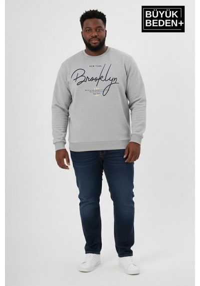 Süperlife Erkek Büyük Beden El Yazılı Brooklyn Baskılı Bisiklet Yaka İnce Sweatshirt Spr26bsw956-6 Açık Gri Melanj Süperlife Erkek Büyük Beden El Yazılı Brooklyn Baskılı Bisiklet Yaka İnce Sweatshirt Spr26bsw956-6 Açık Gri Melanj