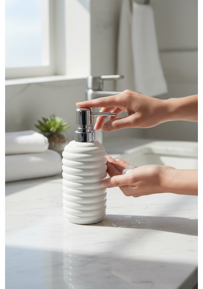 350 Ml Seramik Sıvı Sabunluk Modern Banyo Ve Mutfak İçin Şık Tasarımlı Sıvı Sabun Dispenseri Beyaz