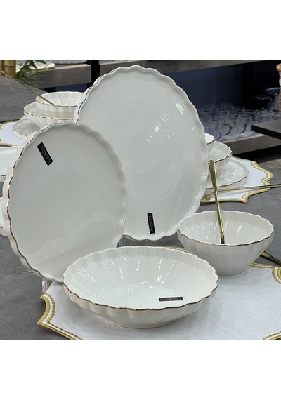 Royking Twist Gold 24 Parça Yemek Takımı Hrn 017 Beyaz- Altın