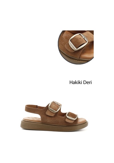 Gönderi(R) Gönderi R Taba Süet Cırtlı Tokalı Dolgu Taban Hakiki Deri Comfort Sandalet Taba Süet