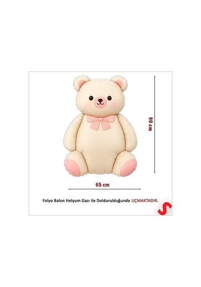 Papyonlu Ayıcık Folyo Balon, 90 Cm X 65 Cm - Krem Çok Renkli