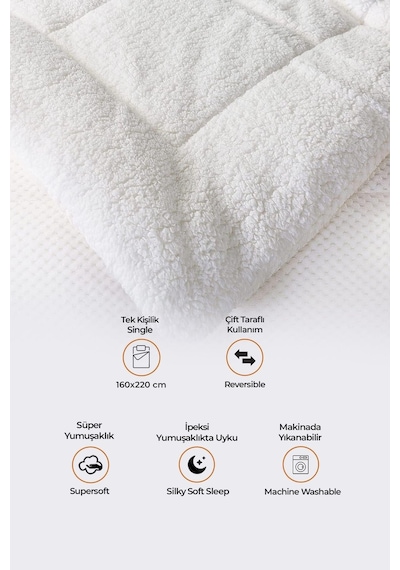 Ultra Yumuşak Tek Kişilik Çift Taraflı Wellsoft Peluş Yorgan Yıkanabilir 160x220 Krem Krem