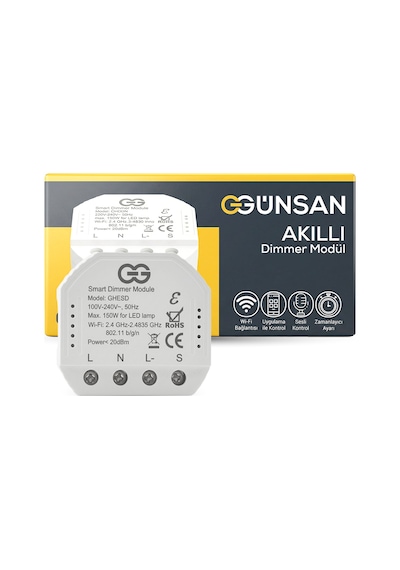 Günsan Akıllı Wifi Nötrlü Dimmer Röle 150w Işık Ayarlı Anahtar Modülü Tuya & Smart Life Uyumlu