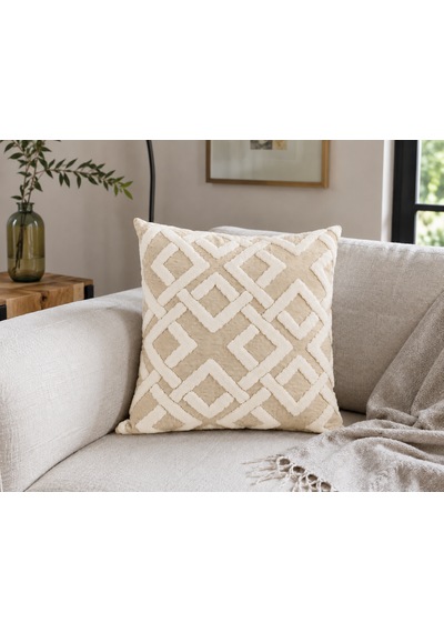 Maze 43x43 Cm Dekoratif Kırlent Kılıfı Geometrik Dokulu Modern Koltuk Yastık Kılıfı Bej