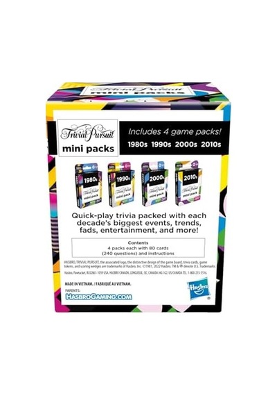Hasbro Gaming Trivial Pursuit Mini Paketler Çoklu Paket, Yetişkinler Ve Gençler İçin Eğlenceli Trivia Soruları 16+, İçerir 4 Yıllar İçeren 4 Oyun