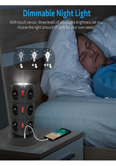 Kule Tipi 3xusb, 12'li Akım Korumalı Priz, Soket 10watt Wireless