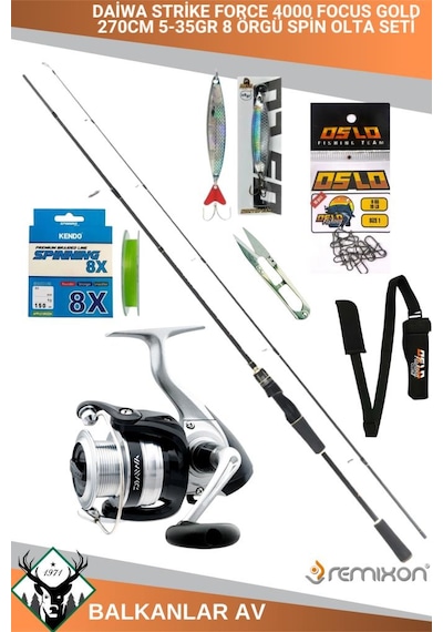 Daiwa Strike Force 4000 Focus Gold 270cm 5-35gr 8 Örgü Spin Olta Seti Standart