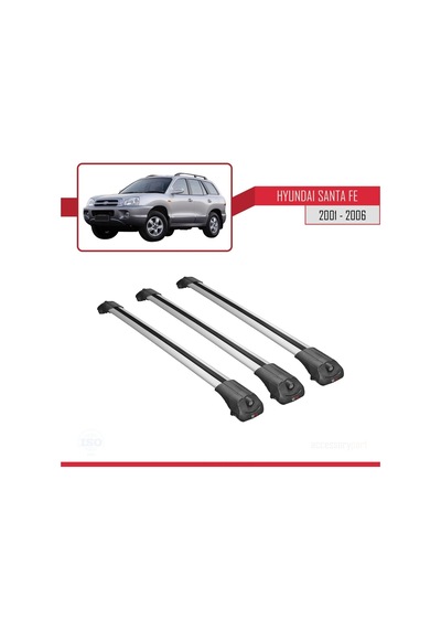 Hyundai Santa Fe Sm 2001-2006 Arası İle Uyumlu Ace-1 Ara Atkı Tavan Barı Gri 3 Adet Bar