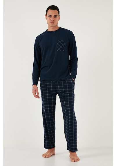 Buratti Kareli Yumuşak Dokulu Regular Fit Uzun Kollu Erkek Pijama Takımı 609611060 Lacivert