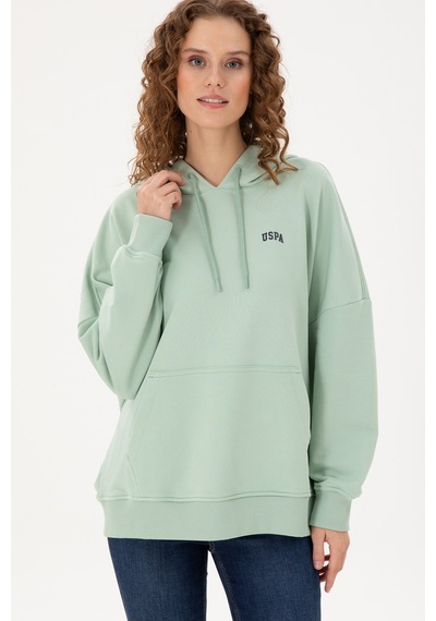 U.S. Polo Assn. Kadın Su Yeşili Kapüşonlu Basic Sweatshirt 50297324-VR048