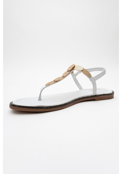Luvishoes Luvi Shoes Marea Beyaz Hakiki Deri Parmak Arası Gold Tokalı Kadın Sandalet Beyaz