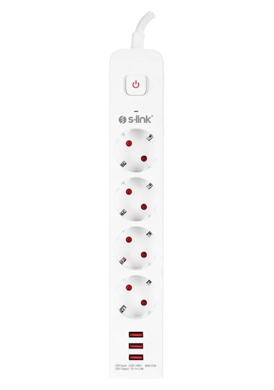 S-lınk Spg403u, 4 Soket, Akım Korumalı Priz, 3xusb 5v 2.4a, 1.5mt %100 Bakır 1.5mm Kablo, 750 Joule Standart
