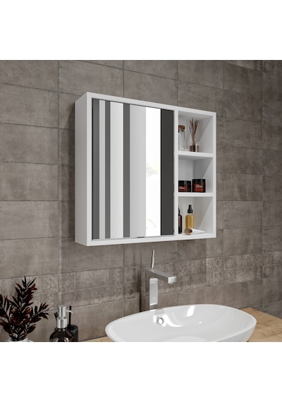 Ayna Kapaklı Tamamen Mdf Banyo Dolabı Beyaz