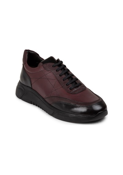 Deery Hakiki Deri Bordo Erkek Sneaker Ayakkabı - 01962Mbrde01 Bordo