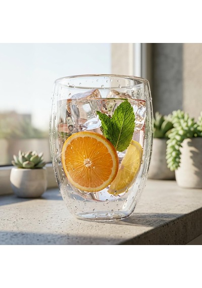 Çift Cidarlı Borosilikat Cam Kupa - 350 Ml Isıya Dayanıklı, El Yakmayan Yüzen Bardak 1 Adet çok renkli