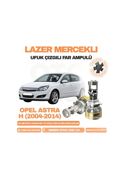 Opel Astra H 2004 - 2014 Kısa Ve Uzun Far Uyumlu Mercek Led Ufuk Çizgili Far Ampulü Led Şimşek Etkili