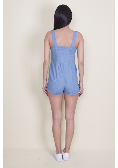 Şans Tekstil Kadın Mavi Denim Kumaş Düğme Ve Cep Detaylı Askılı Tulum-mavi Mavi