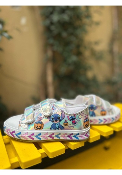 Scarpe Magiche Stitch Baskılı Kız Çocuk Ayakkabısı 31-35 Numara Arası Işıksızdır Gümüş