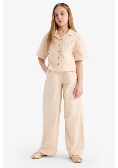 DeFacto Kız Çocuk Cropped Fit Keten Kısa Kollu Gömlek D7638A825SMER42