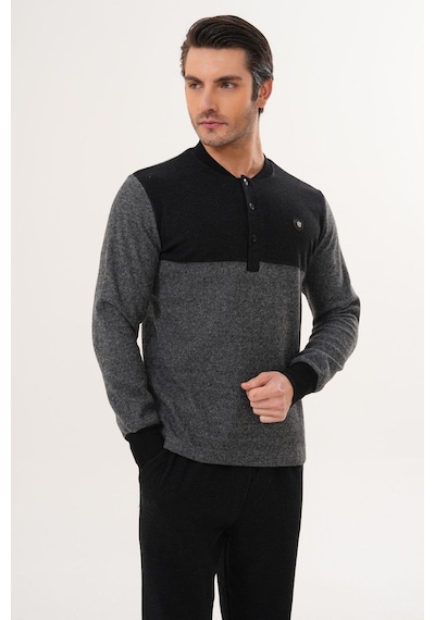 Mecit Pijama Mecit 2999 Gri-siyah Selanik Kumaş Kışlık Erkek Pijama Takımı Gri