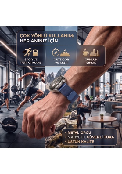 Caseonn Garmin Forerunner 170 Music Kordon Manyetik Metal Hasır Kayış Siyah
