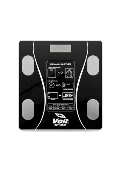 Blt5000 Bluetooth Baskül - Dijital Akıllı Tartı - Yağ Ölçer Tartı - Pil Ve Mezura Hediyeli Tartı - Siyah