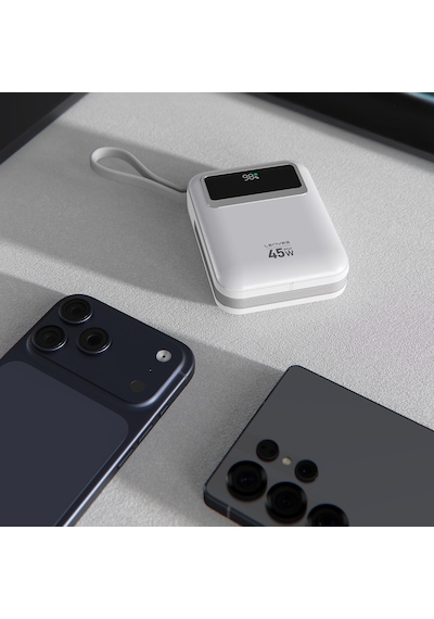Lenyes C04-a Dijital Led Göstergeli Type-c Ve Lightning Kablolu Powerbank 45w 5000mah Gümüş Gümüş