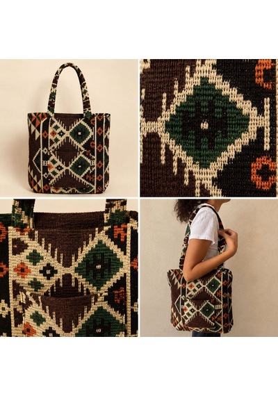 Bk Gift El Yapımı Otantik Türk Kilim Omuz Çantası -17, Günlük, Kitap, Tablet, Plaj Ve Seyahat Çantası Çok Renkli
