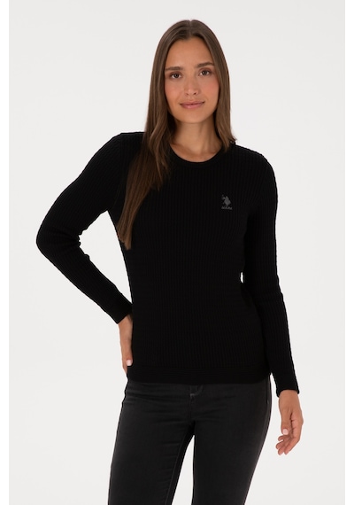 U.S. Polo Assn. Kadın Siyah Bisiklet Yaka Basic Kazak 50307763-VR046