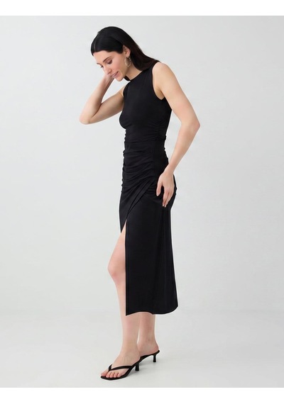 Jimmy Key Jimmy Key Siyah Yırtmaç Detaylı Drapeli Midi Örme Etek 6sw077422900