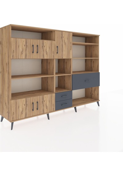 Hyperion Dolap 13 Raflı 3 Çekmeceli 5 Kapaklı 220x44x163 Çam-çam/ Çam-çam/antrasit