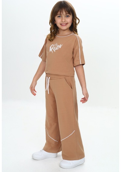 Toontoy Kids Toontoy Kız Çocuk Queen Baskılı Crop Eşofman Takım Kahve