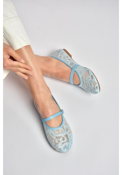 Fox Shoes Y726864006 Mavi Dantelli Kadın Babet
