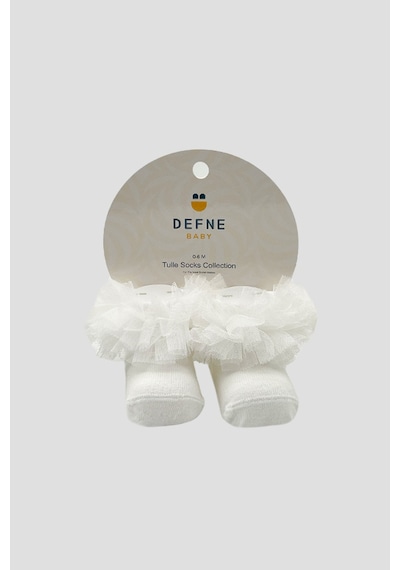 Defne Baby Yenidoğan Kız Bebek Tül Detaylı Tütü Yumuşak Ekru Patik Çorap Ekru