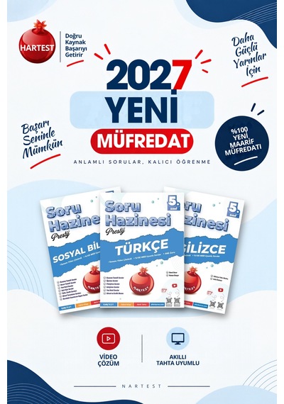 Nartest Yayınevi 2027 5. Sınıf Sosyal Bilgiler + Türkçe + İngilizce Yeni Müfredat Bağlam Temelli Soru Hazinesi Seti 3 Kitap