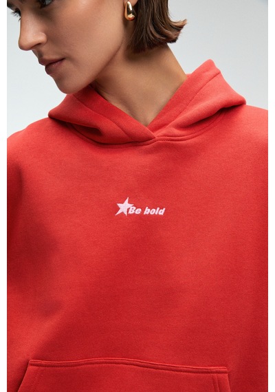 ETHIQUET ME UREA Kadın Nakışlı Kapüşonlu Comfort Fit Kırmızı Sweatshirt