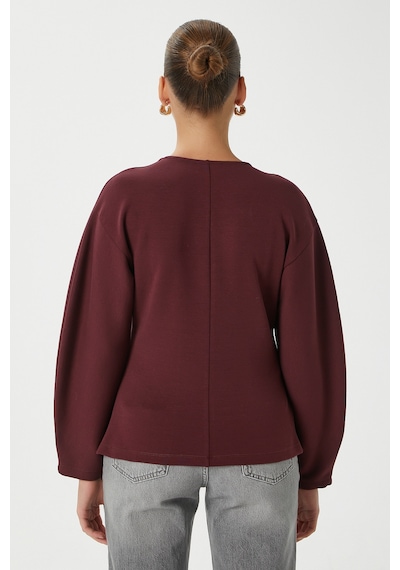 Ritnice Kadın Osea Premium Bele Oturan Bordo Şık Düğme Detay Peplum Bluz Bordo