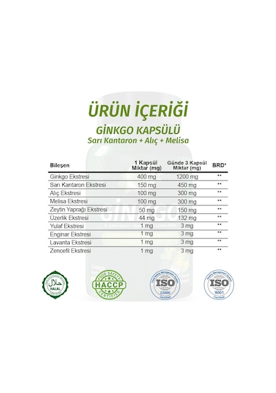 Gökçek Şifa 1000 MG Ginkgo (Ginkgo Biloba Capsule ) 60 Kapsül
