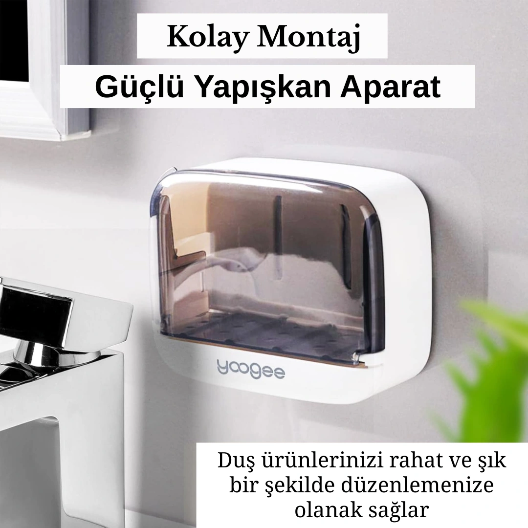 Yapışkanlı Asılabilir Çekmece Tipi Katı Sabun Kutusu Lavabo Mutfak Su Hazneli 11,5 cm