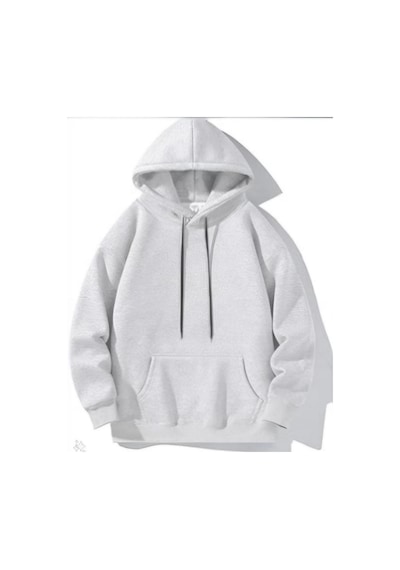 Kadın Kapüşonlu Kanguru Cepli 3 İplik Pamuklu Oversize Hoodie Sweatshirt - Gri
