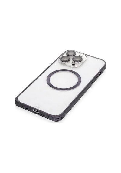 Apple iPhone  Uyumlu,  14 Pro Kılıf Metal Bumper Magneticsafe Kapak - Derin Mor