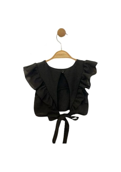 Zekids Kız Çocuk Beli Lastikli Desenli Pantolon Bluz Takım-14037 Siyah