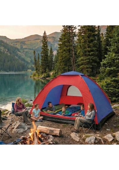 6 Kişilik Manuel Kurulum Kamp Çadırı Aile, Doğa, Piknik Ve Outdoor Kamp Çadırı 220x250x150 Cm 546 Çok Renkli