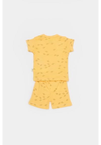 Unisex Bebek Pamuklu Mini Fil Desenli T-shirt Ve Şort Takım Sarı