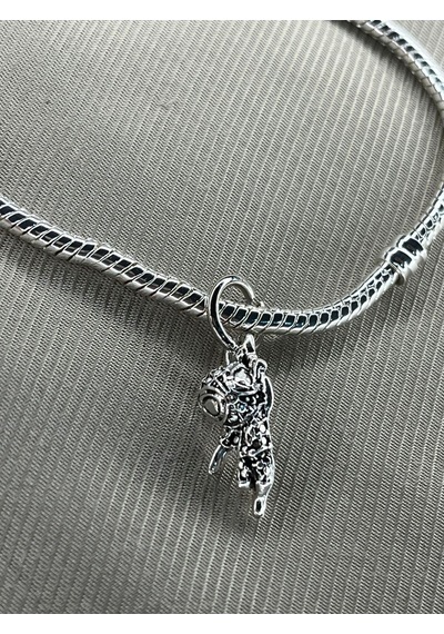 Sallantılı Gri Spiderman Charm Gümüş Kaplama