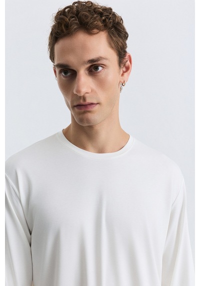 Antioch Relax Fit Uzun Kollu T-shirt Ekru