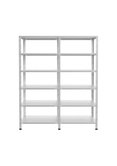6 Katlı Duble Galvaniz Çelik Raf - Depo, Arşiv, Kiler, Dosya, Market Rafı 59x60 Cm-150 Cm-1.50 Mm Metalik