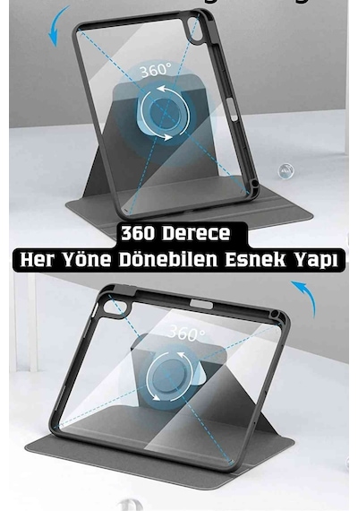 Apple Uyumlu iPad Air 13 2025 M3 Çip 360 Dönebilen Yatay Dikey Standlı Fuchsia Pino Tablet Kılıfı Kılıf