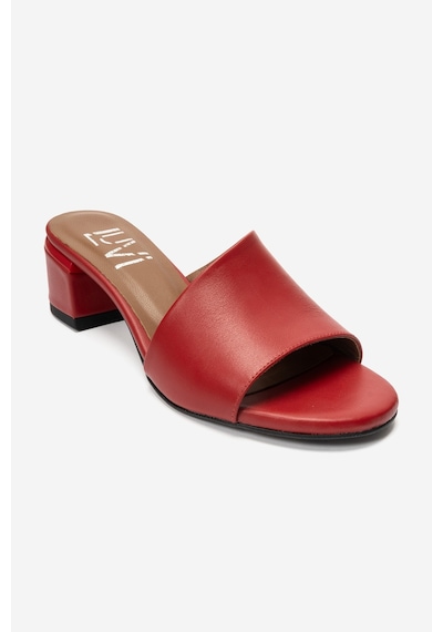 Luvi Shoes Delavıe Kırmızı Cilt Hakiki Deri Kadın Kalın Topuklu Terlik